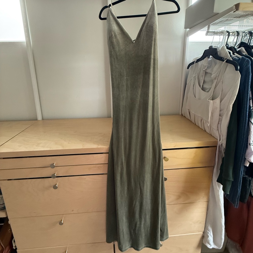 Velvet sage green formal dress